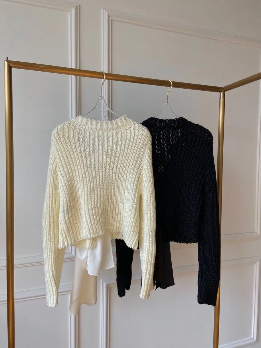 

fashion ladies 2023 new long-sleeved sexy casual solid color thick line back bow sweater 1111