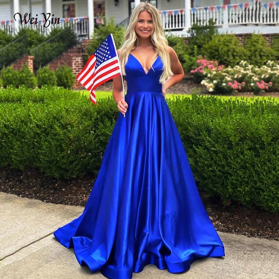Weiyin AE0601 Robe De Soiree длинное вечернее платье с v-образным вырезом и карманами Одежда