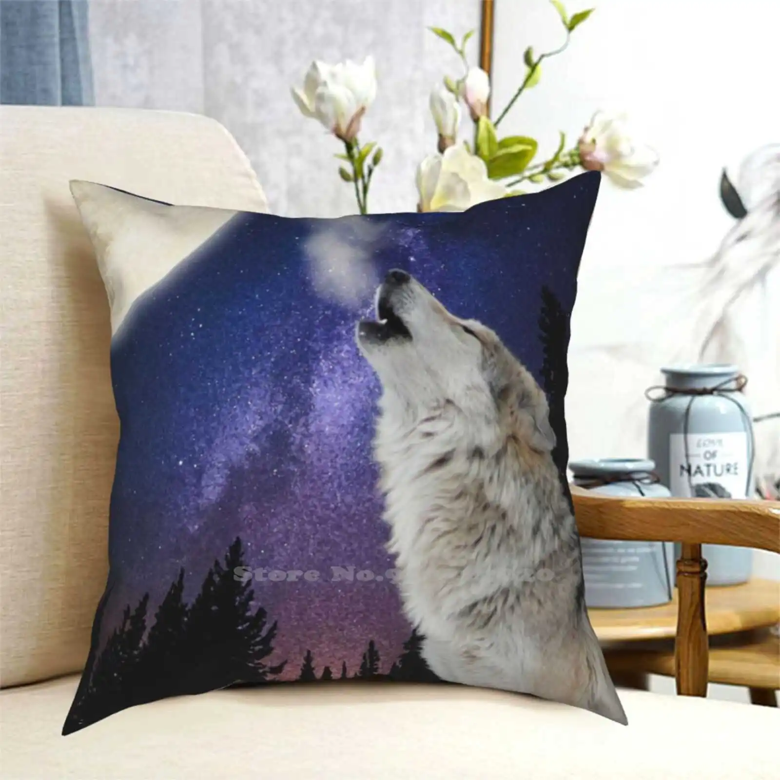 Модная диванная подушка с волком воющим на Луне/волке Луне ночном небе звездами