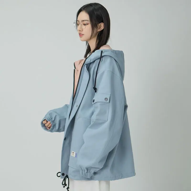 

Autumn new short jacket female Harajuku BF wind trend all-match hooded jacket student Hong Kong flavor retro tooling jacket