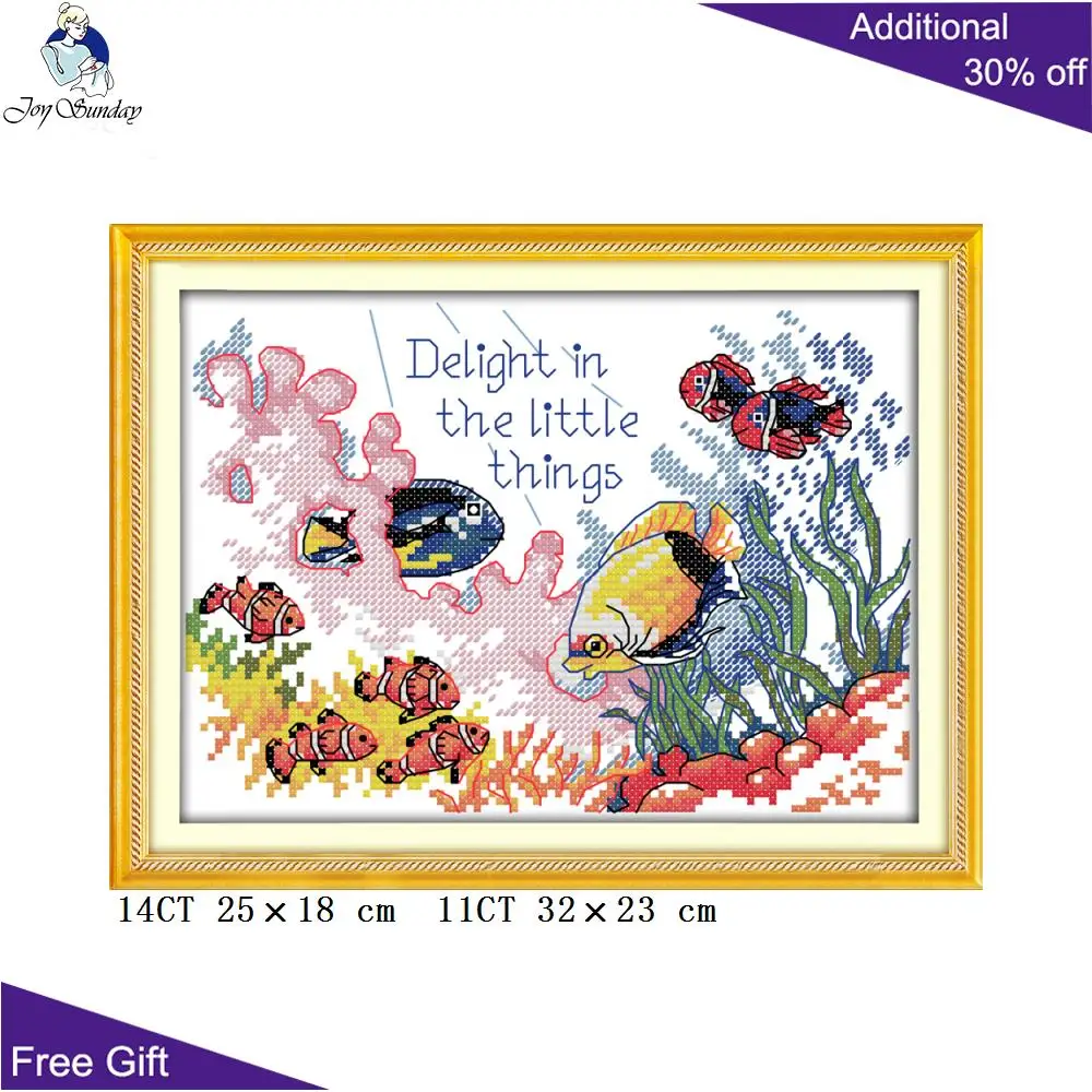 

Joy Sunday Tropical Fish Cross Stitch D914(4) 14CT 11CT Counted and Stamped Home Decor Fish Cross Stitch Kits DIY Embroidery