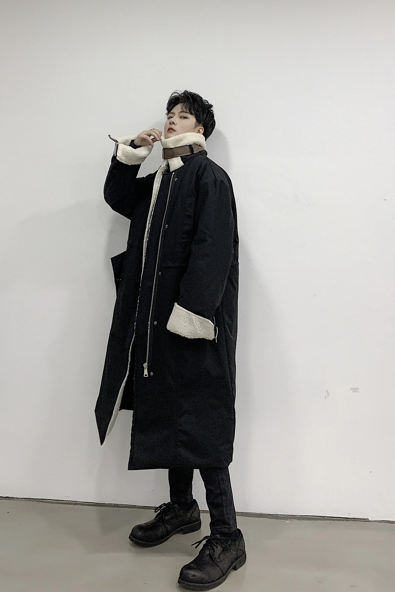 

M-XL! Winter dark lamb personality stand collar thick cotton clothing fashion men's wear loose coat coat