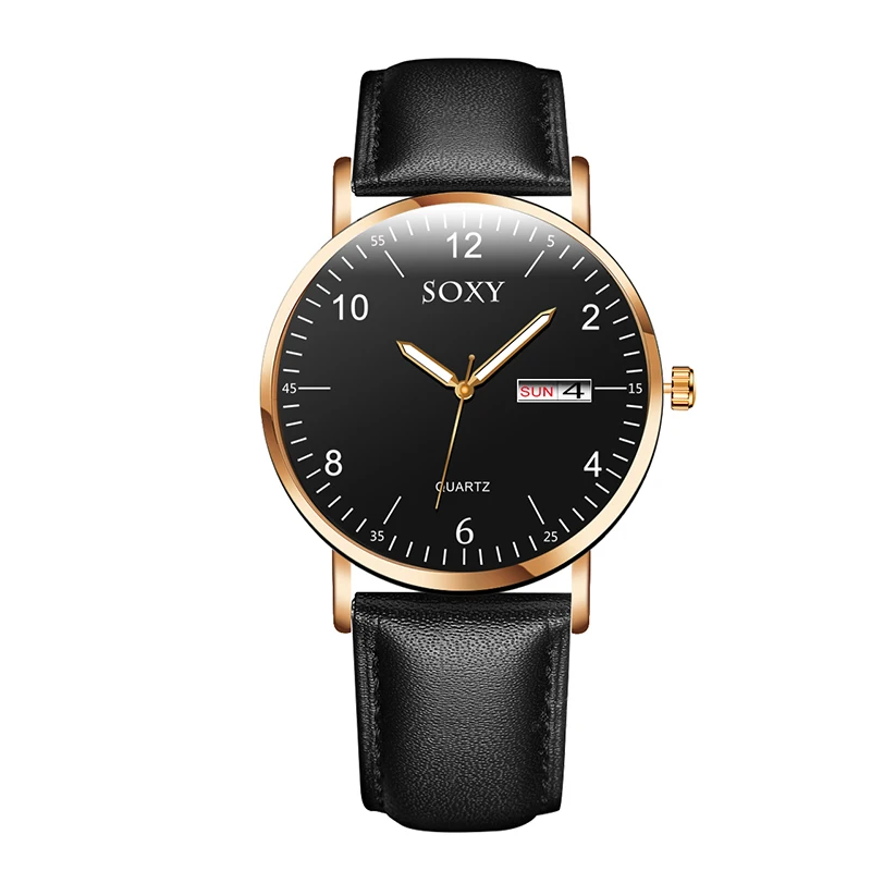Rose Gold Мужские кварцевые часы мужские часы Relogio Masculino спортивные наручные часы кожаный ремешок мужские часы Reloj Полный календарь часы Homme Saati - Цвет: Rose Gold