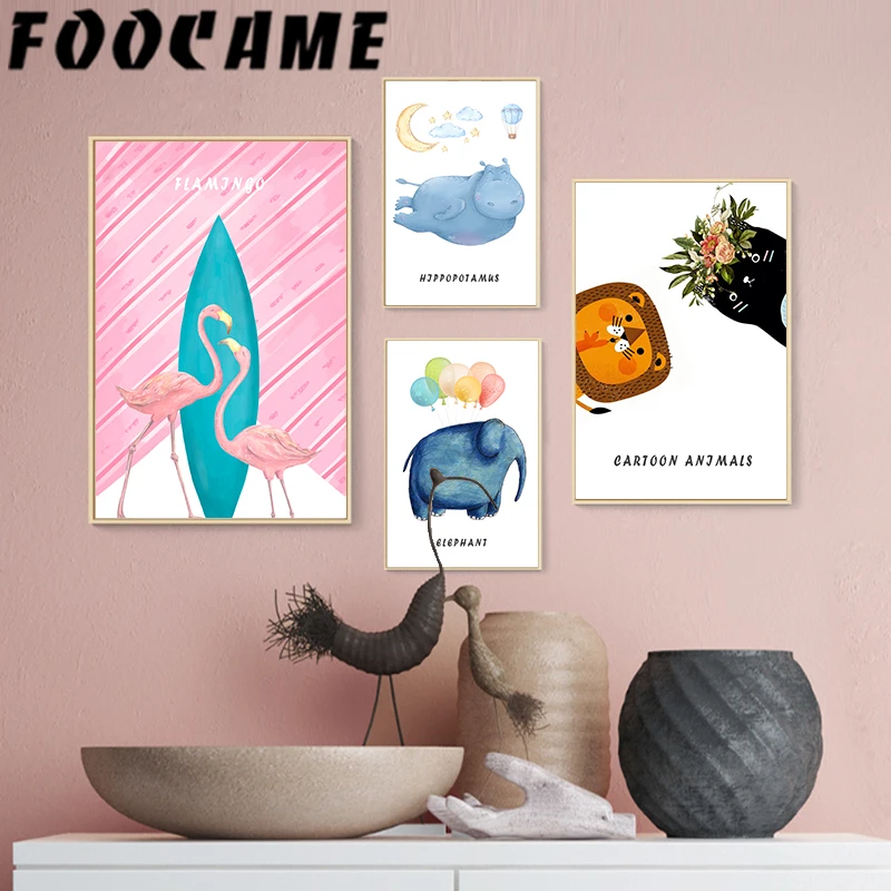 Картина на холсте с изображением слона фламинго современные Мультяшные постеры