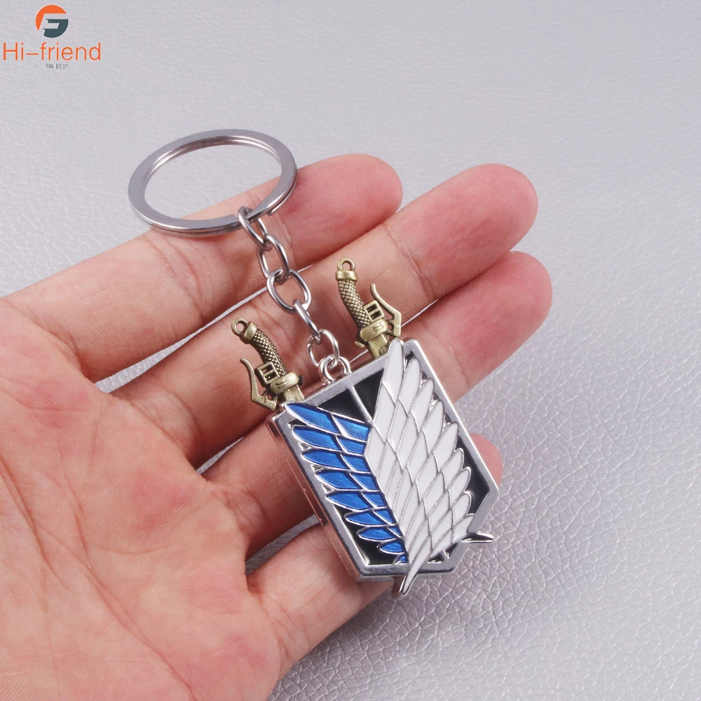 Attack On Titan Keychain Wings of Liberty Freedom Scouting Legion Eren Keyring for Women Man Cartoon Car Bag Pendant Jewelry