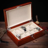 Top 10 Slots Wooden Watch Box Fashion Piano Red Watch Storage Case With Key Watch And Jewelry Gift Cases Men's Luxury Box