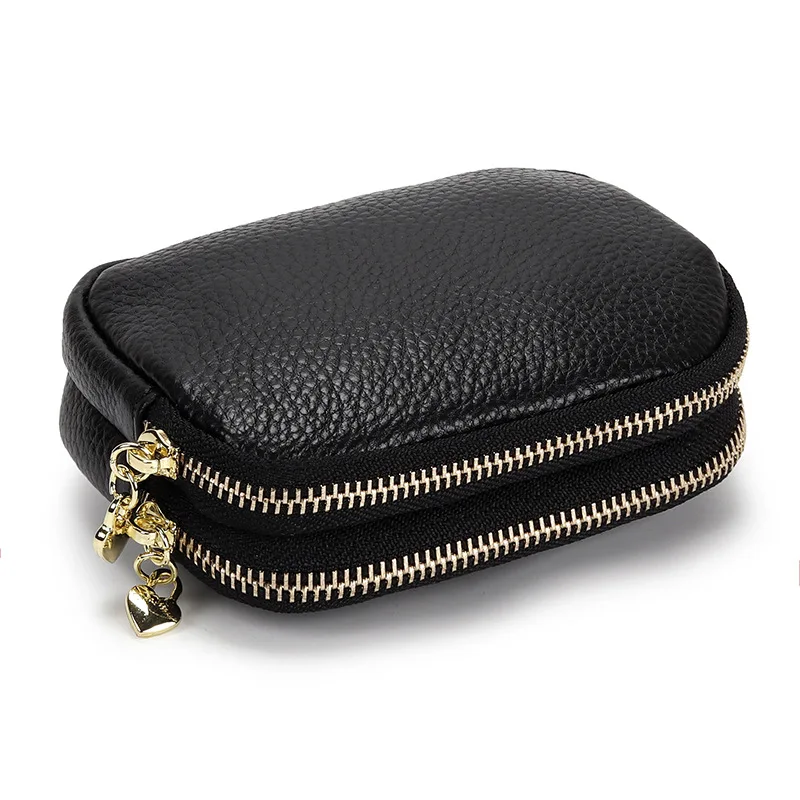 

Женский кошелек для монет из натуральной кожи, женская маленькая сумка для мелочи на двойной молнии, кошелек для карт, компактный кошелек