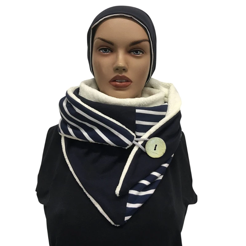 

Women Contrast Color Button Triangle Scarf Winter Thicken Warm Shawl Wrap Poncho 85WB