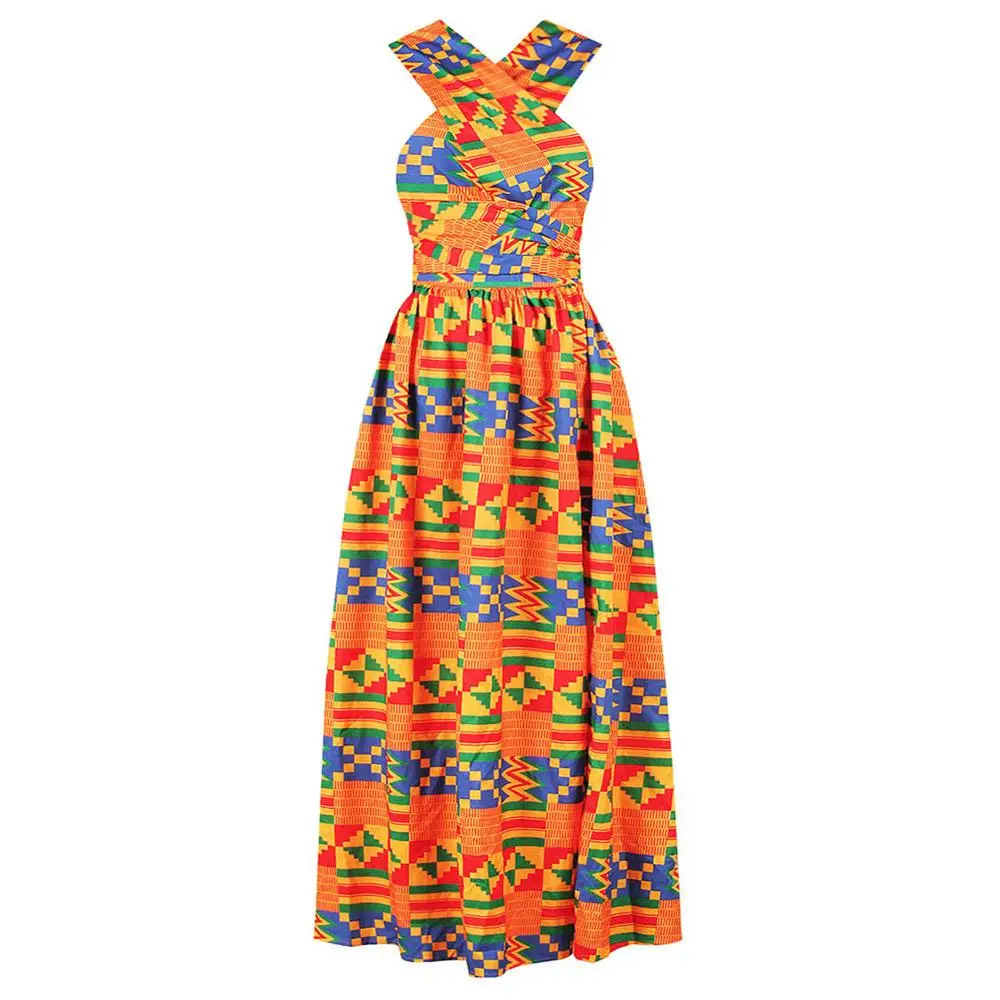 Dashiki-Orange BOHISEN африканская Дашики одежда для женщин плюс размер юбка без рукавов v-образный вырез Африканский Традиционный рисунок женские макси платья - Цвет: Dashiki-Orange