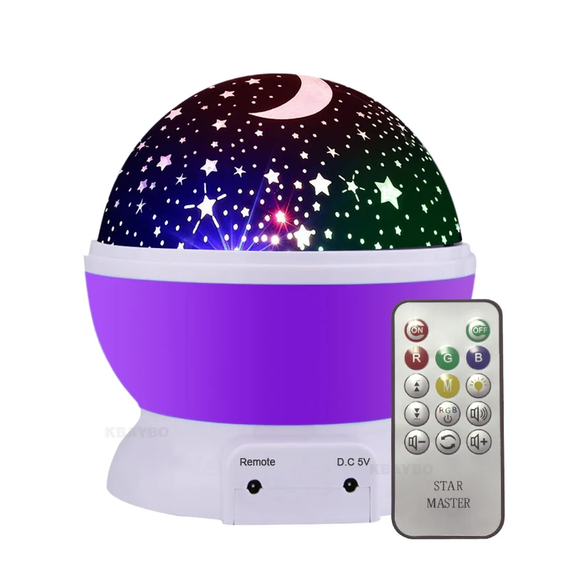 purple with remote Светодиодный вращающийся Звездный пульт ДУ проектора Новинка праздничное освещение Луна Небо вращение детский ночник работающая от батареи лампа - Испускаемый цвет: purple with remote