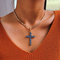 retro creativity evil eyes cross pendant necklace for women gold silver color crystal tennis chain choker necklaces wholesale