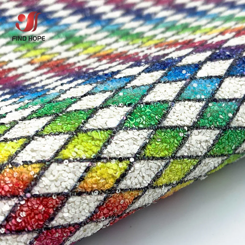 

Grid Prismatic Chunky Hologram Iridescent Glitter PU Leatherette Sewing Fabric Sparkle DIY Bows Handmade Earring Making Material