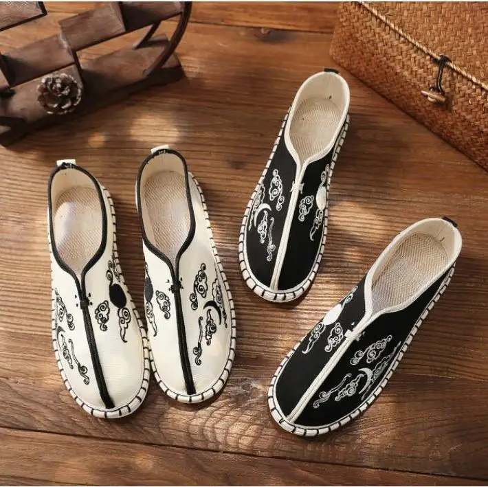 Тканевые ботинки в китайском стиле мужская хлопковая льняная обувь с вышивкой