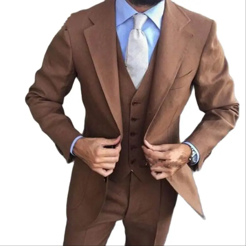 

Brown Men Daily Suits Custom Made Groomsmen Groom Tuxedos Men Suits Wedding Prom Formal Man Blazer (jacket+pant+vest)