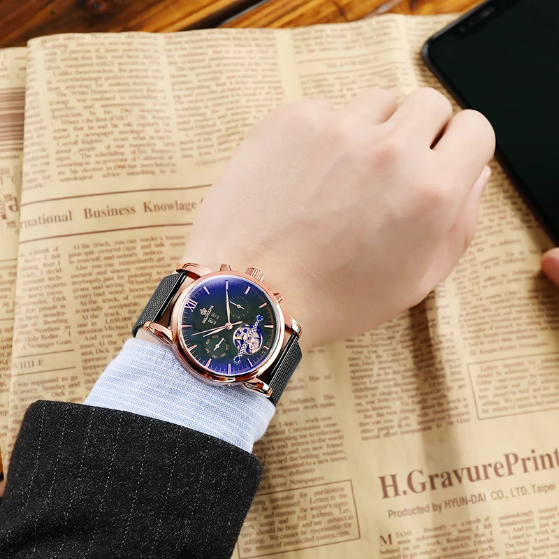 ORKINA 2019 классический дизайн розовое золото корпус сетка мужские часы на ремне Топ