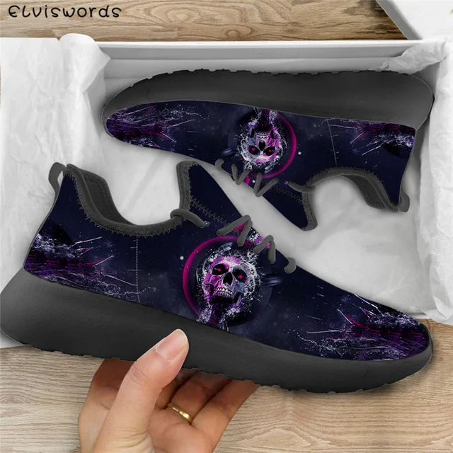 

ELVISWORDS Sugar Skull/повседневные женские сетчатые трикотажные кроссовки; Дышащая женская прогулочная обувь; Женская удобная обувь на плоской подо...