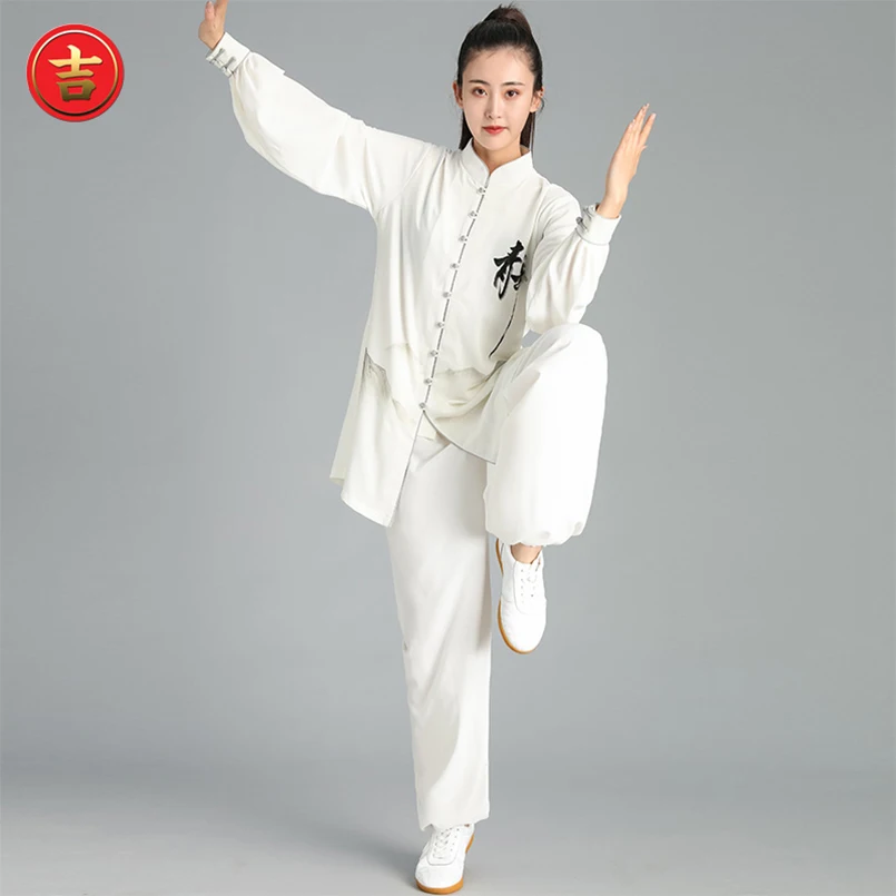 Одежда для Тай-Чи мужчин и женщин с белыми чернилами пейзаж одежда кунг-фу