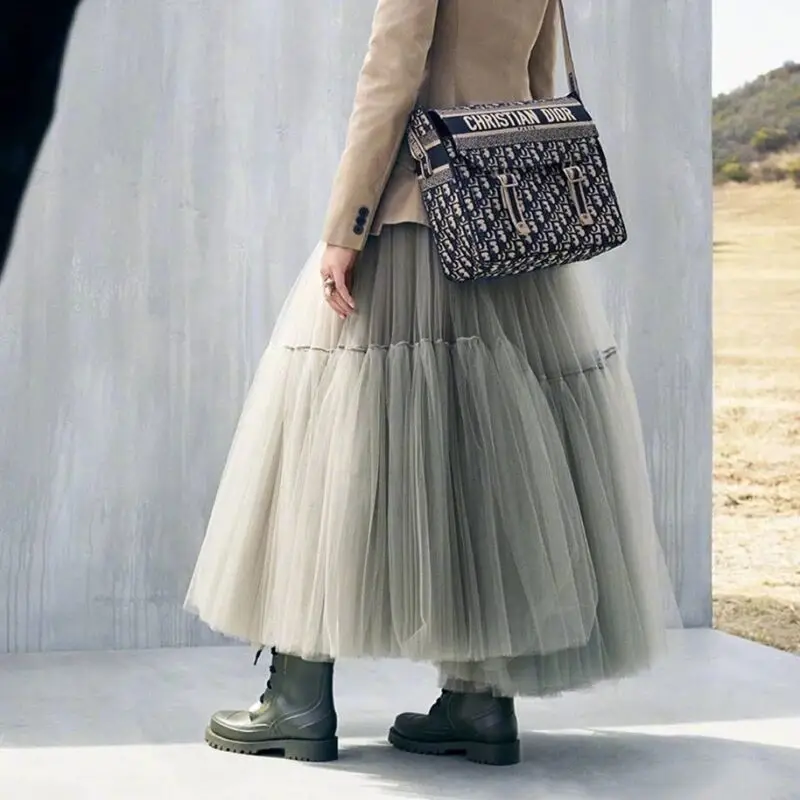 Женская длинная юбка-макси с высокой талией плиссированная бальная юбка из тюля