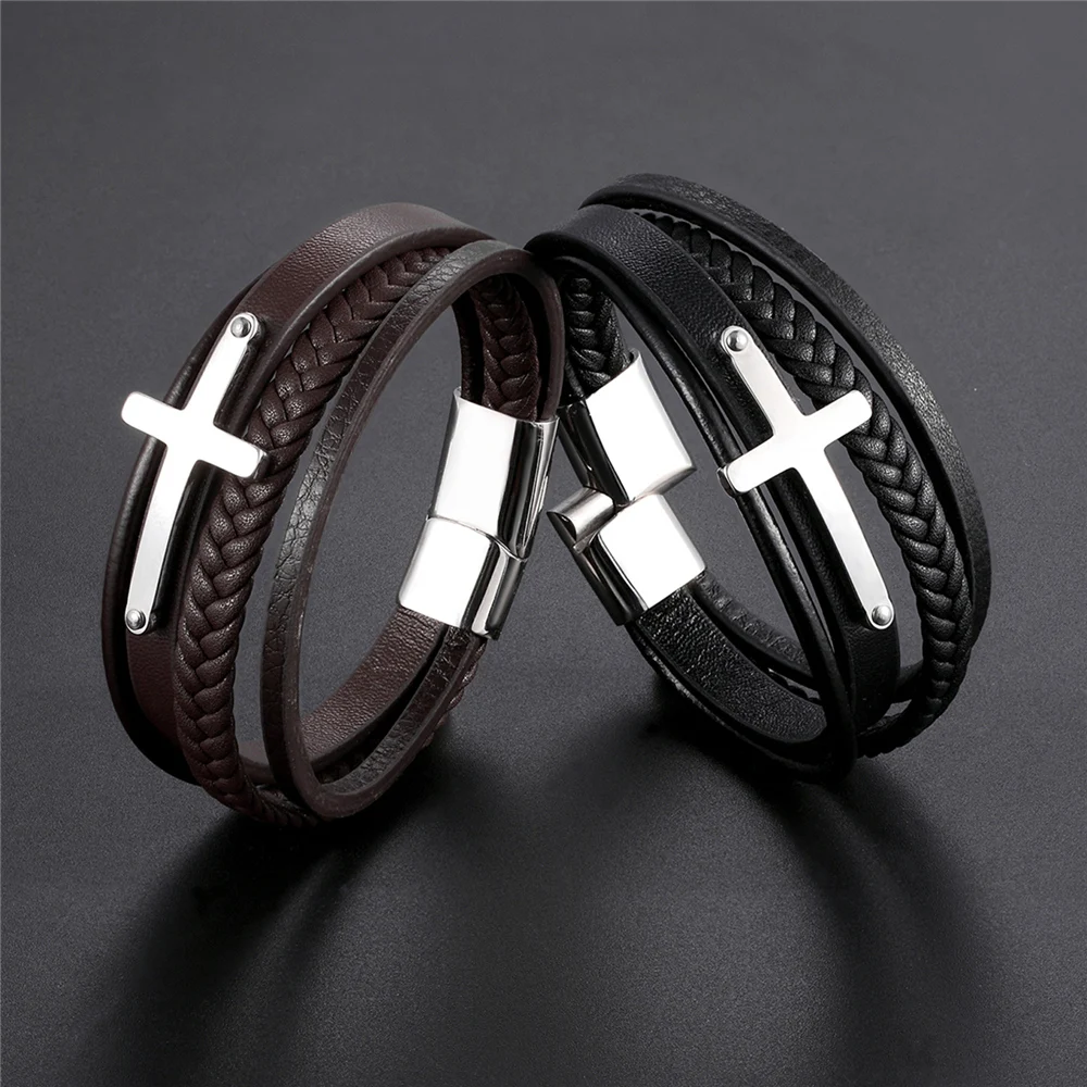 Новый дизайн панк яловка многослойный Шарм Кожаный браслет на запястье мужские
