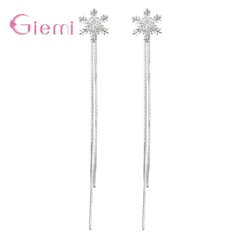 

Elegant Prevent Allergy Cubic Zircon Snowflake Fashion Stud Earrings High Quality Exquisite Long Tassel Earrings Fine Jewelry