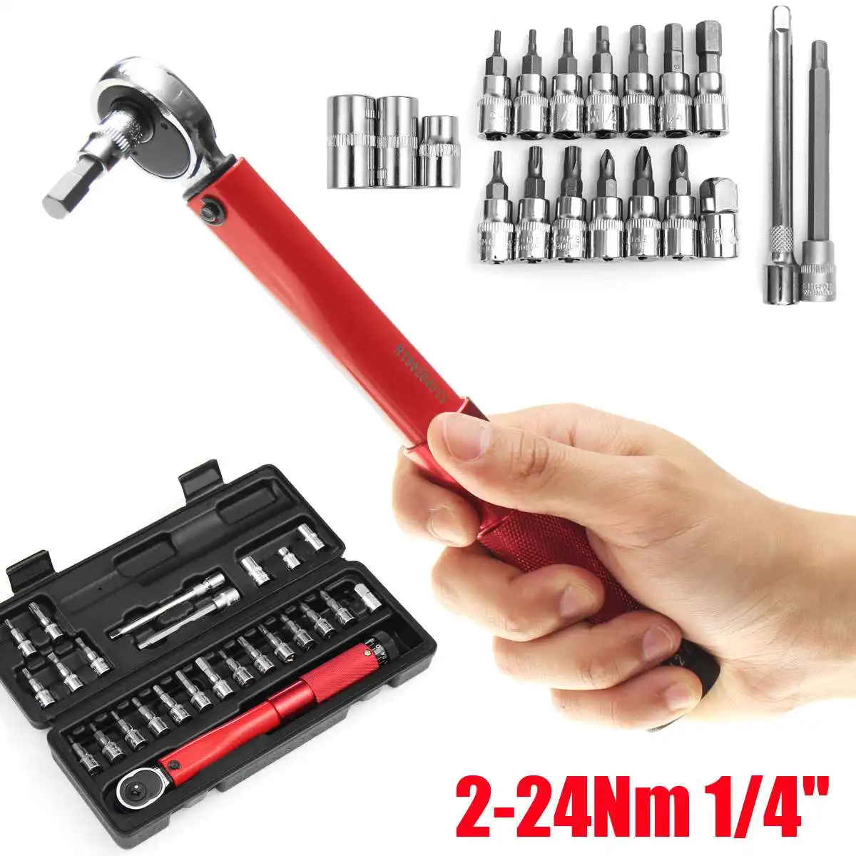 

25Pcs 1/4" 2-14Nm Adjustable Torque Wrench Bicycle Repair Tools Kit Set Tool Bike Repair Spanner Drillpro Hand Tool Set