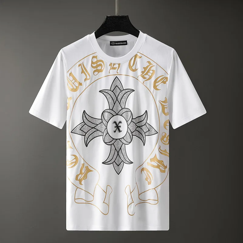 

Men's T-shirt Street tide half sleeve T-shirt cross double mercerized cotton short sleeve men's European goods