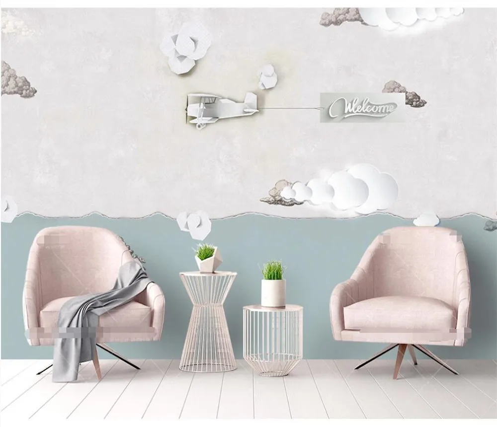 3d обои на заказ милый космический корабль облака эффект оригами фон для детской