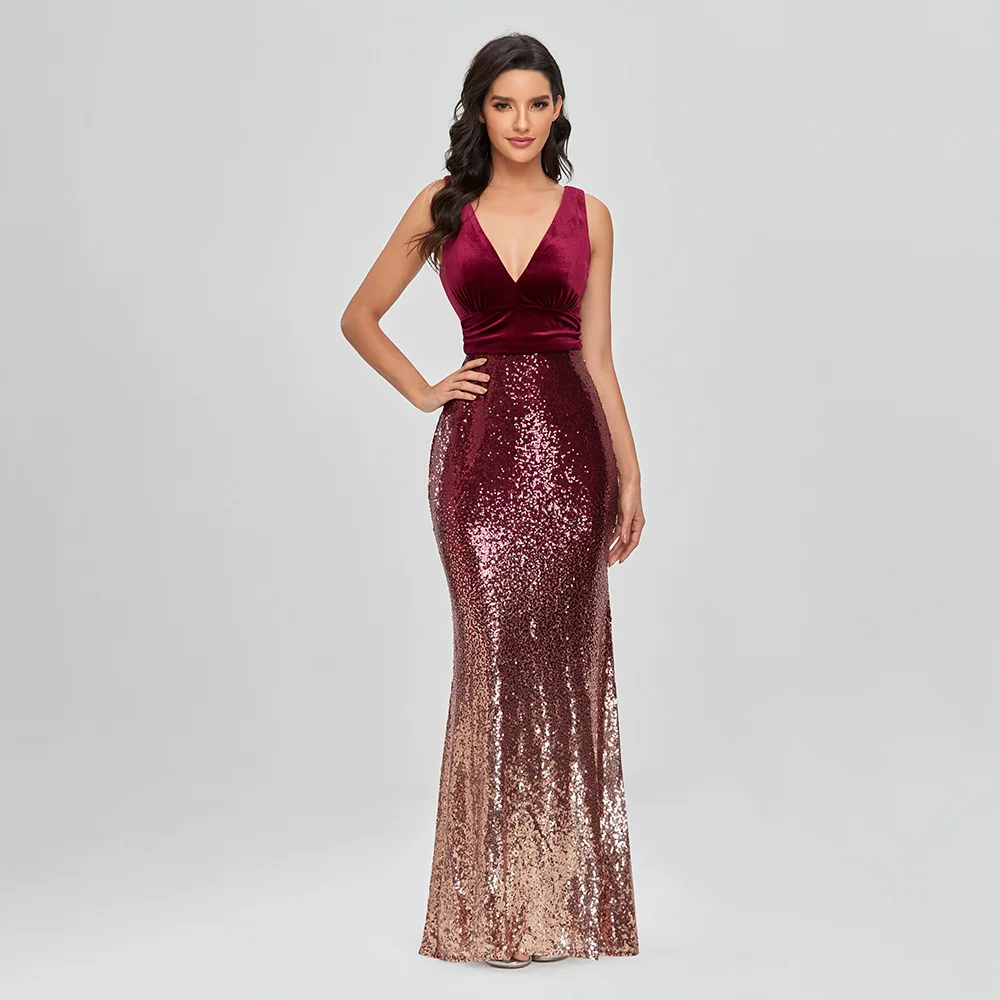 Женское вечернее платье-русалка сверкающее длинное турецкое платье с V-образным