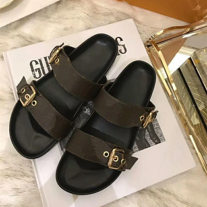 

Leather black white slippers for men soft cowhide outdoor beach Designer Luxury Brand size38-46