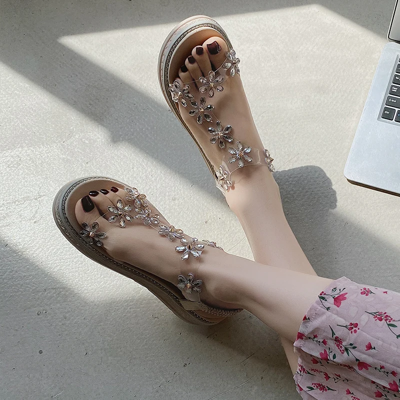 

Female Sandal All-Match Comfort Shoes for Women Clogs With Heel Med 2021 Summer Girls Thick Clear Beige New Medium Gladiator Ela