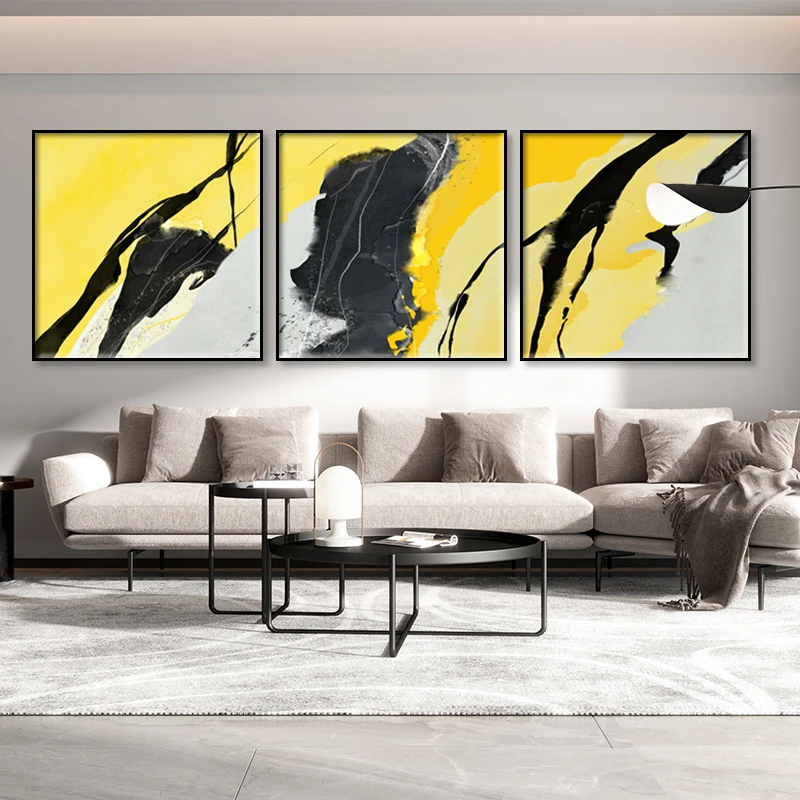 

Abstract Yellow Line With Black Block Room Wall Decor Canvas Painting Modern Print Picture Aesthetic Cuadros Living Room Posters