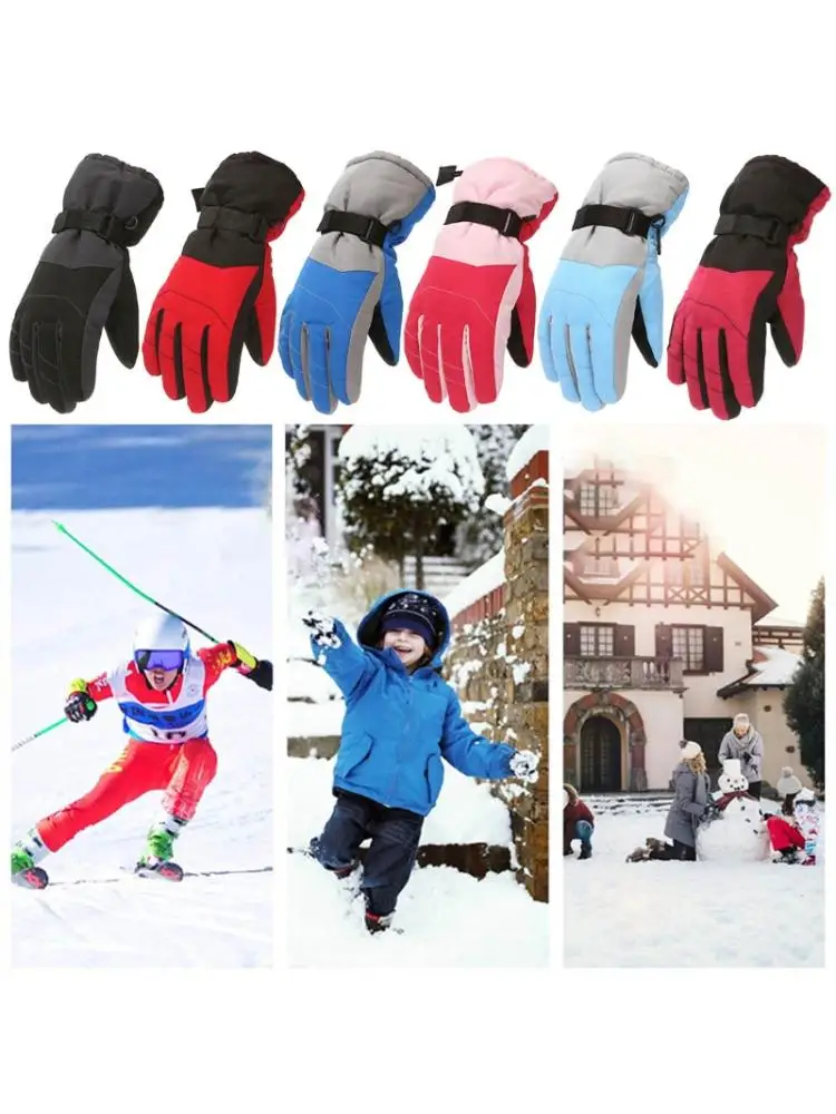 

Kids Children Winter Thicken Warm Mountain Snowboard Ski Gloves Windproof Waterproof Full Finger Mittens for Outdoor
