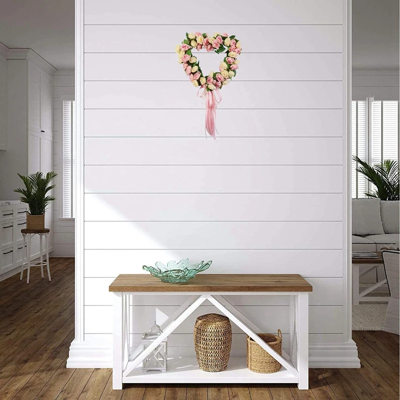 

Hot Artificial Rose Flower Heart-Shaped Ribbon Door Hanging Wreath for Front Door Wall Window Wedding Party Home Decor