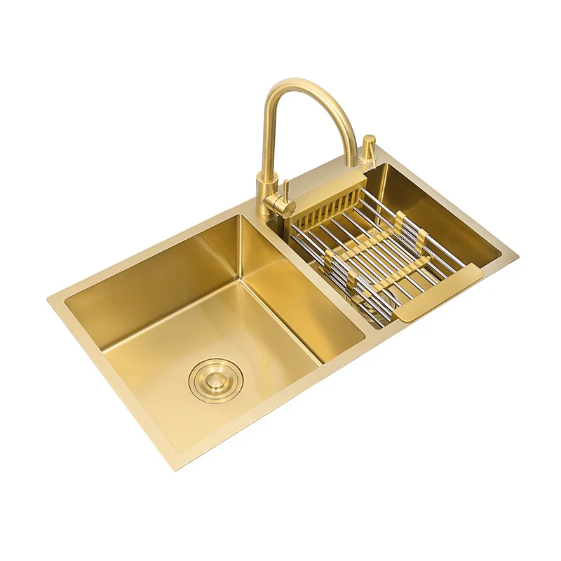 

Manual gold water tank on the table kitchen sink 304 Stainl Steel Single Bowl Kitchen Sink kitchen sink gold basket drain under