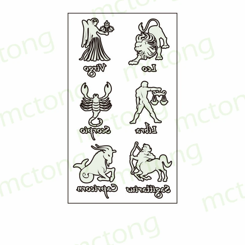 Сияющая наклейка-татуировка Зодиакальная Созвездие Овен Лев Дева Женщины Водонепроницаемая Временная Телесное Искусство Вечеринка Тату-наклейки Девушки.