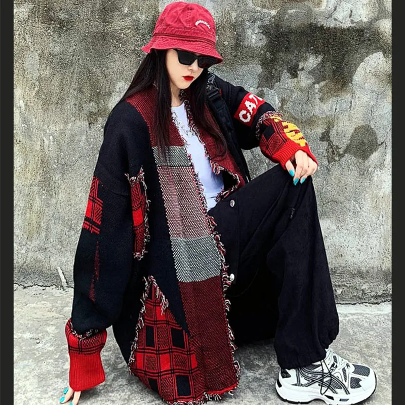 

Sweater Cardigans Women Tassels Patchwork Sweaters Coat Chic Oversized Casual Cardigans Knitcoat Jacket sueters mujer SY361