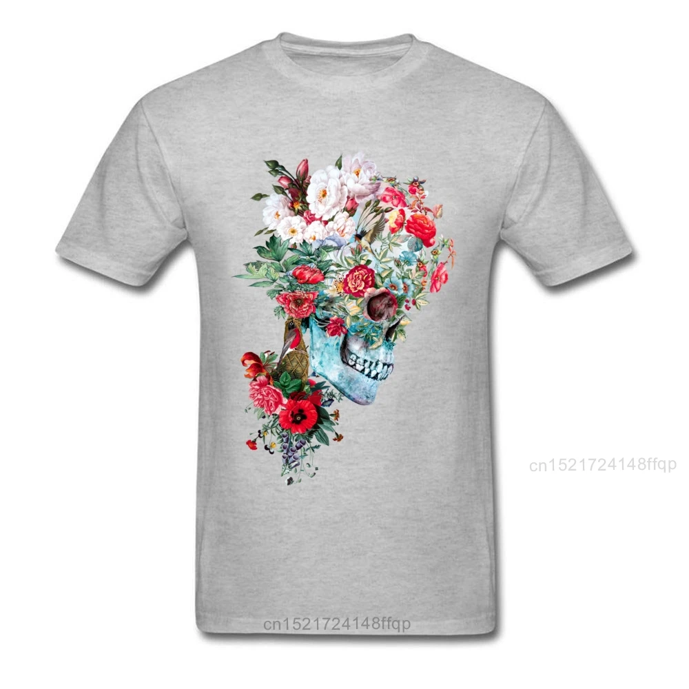 Мужская футболка с цветочным принтом и черепом 2018 модная коротким рукавом черная