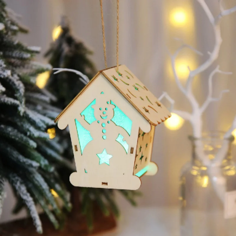 Рождественские украшения милый светящийся маленький деревянный домик подвесное
