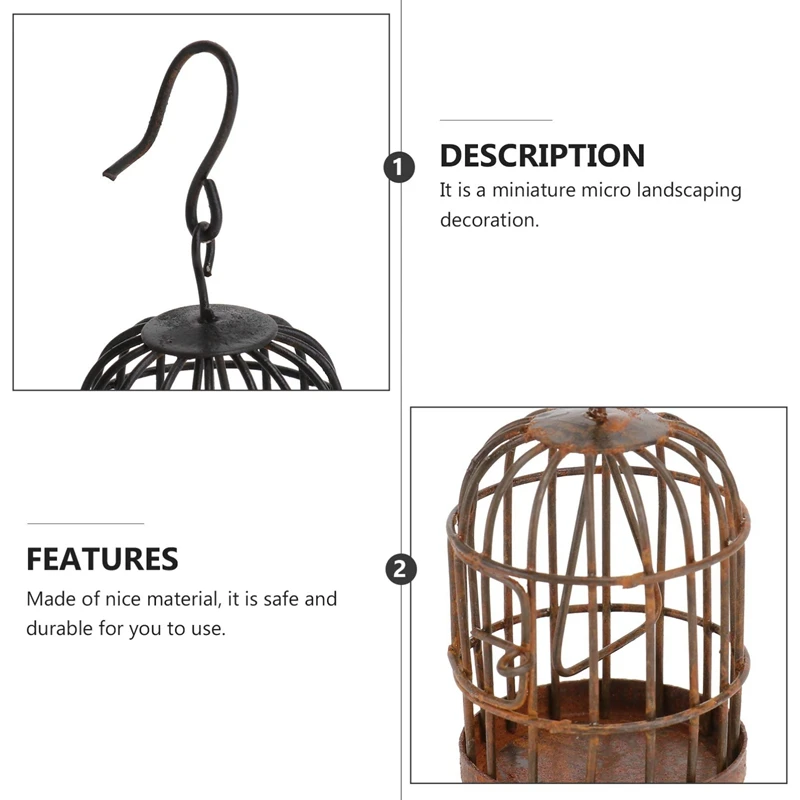 

2Pcs Miniature Bird Cage Hanging Birdcage Pendant Iron Art Ornament for Fairy Garden Dollhouse Bonsai