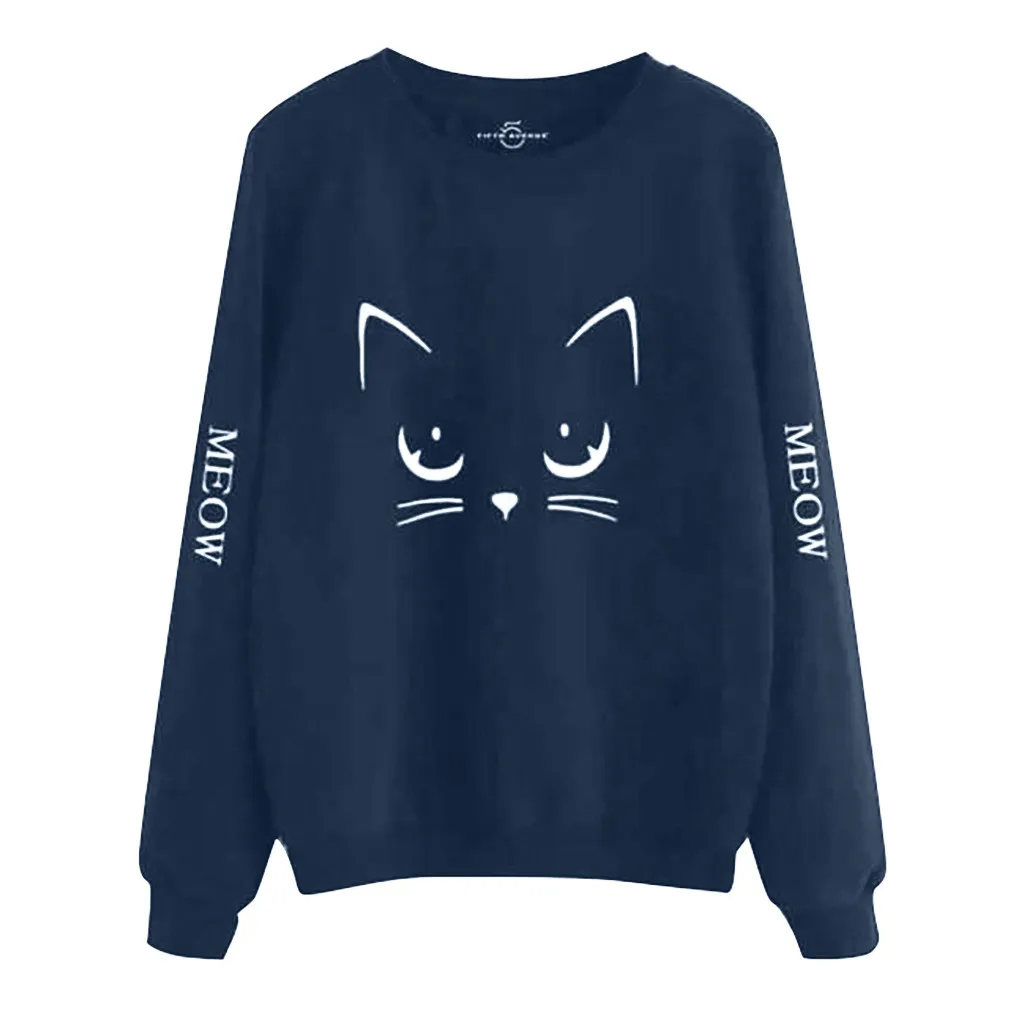Милый свитер с длинными рукавами и принтом кота модные женские повседневные