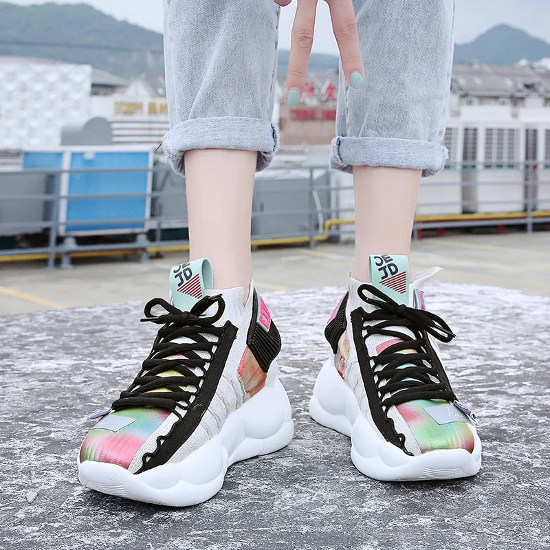 Lucyever/модные носки из микрофибры Женские осенние дышащие кроссовки на платформе