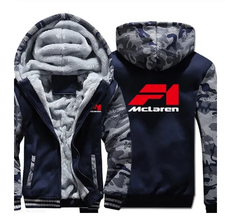 

New Winter Fleece Hoodies men Zipper for Mclaren sweatshirt Casual coat male Thicken jackets Tops