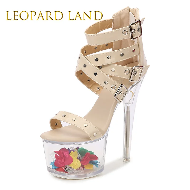 

Leopard Land 181 Series 16.5 Cm Heel 7 Cm Platform Luminous Rivet Zipper Roman Sandals High Heel 17cm shoes women sandals LFD