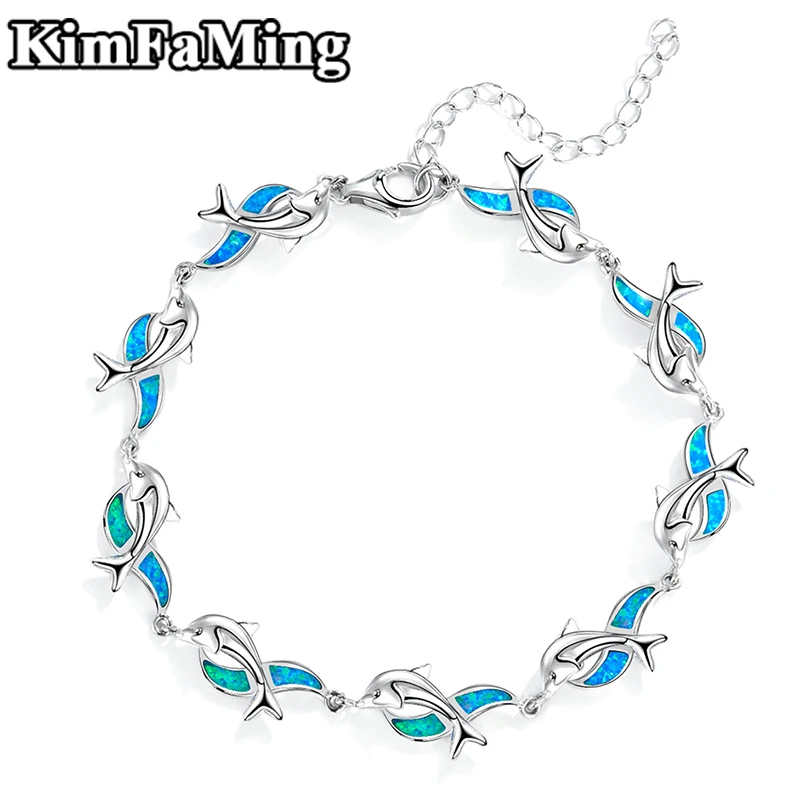Изысканные серебряные 925 опал в форме дельфина животного браслеты из нержавеющей