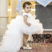 fluffy tulle high low girls dresses long train little princess birthday party gown kid christmas new year cloth