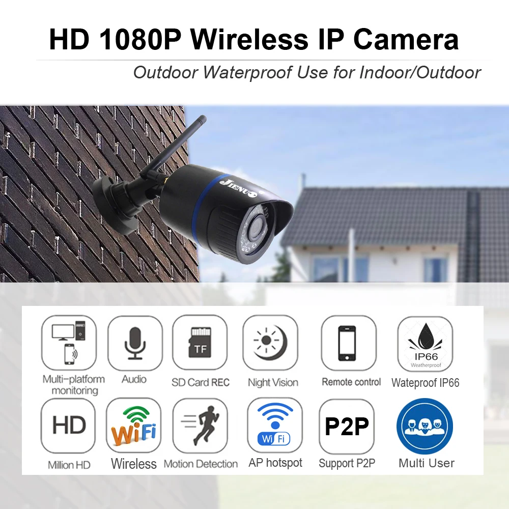 IP-камера JIENUO беспроводная 1080P с аудио HD наружная водонепроницаемая ночное