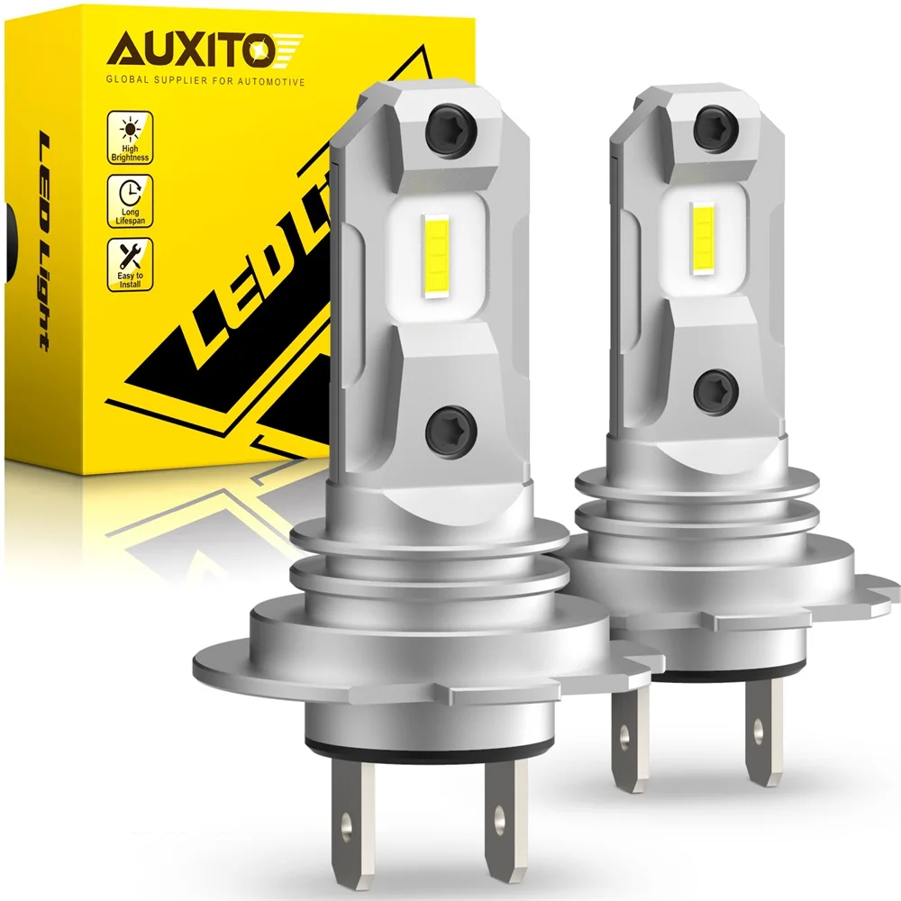 AUXITO 2Pcs 12000Lm H7 LED Headlight CSP Chip LED Headlight Fanless Wireless Mini Design for Car Headlamp Fog Lights 6500K White