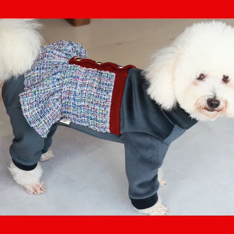 

Pet Dog Winter Clothes Warm Thicken Silver Fox Fleece Jacket Puppy Dress Style Jumpsuit For Small Dogs Protect Belly Poodle Coat