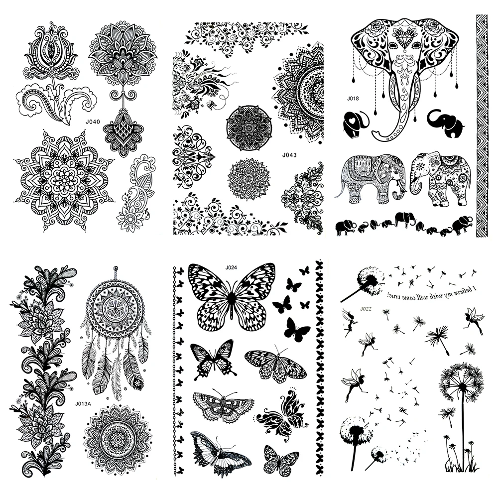 

6 Sheet Henna Tattoo Stickers Black/White Lace Mehendi Temporary Tattoos for Adventurous Women Teens & Girls Metallic Tattooing