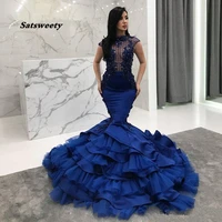 new mermaid prom dresses 2022 formal evening dresses vestidos de fiesta 3d appliques satin formal fit flare dress
